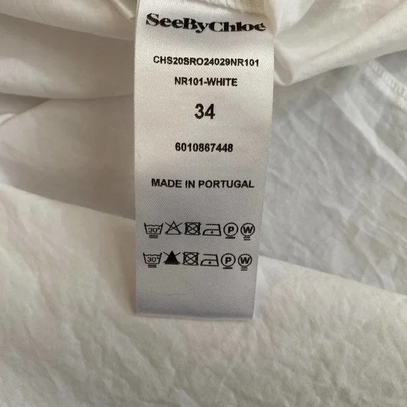 See by Chloe White Shirt Dress with Ruffled Sleeves - Size 34 - Picture 5 of 7